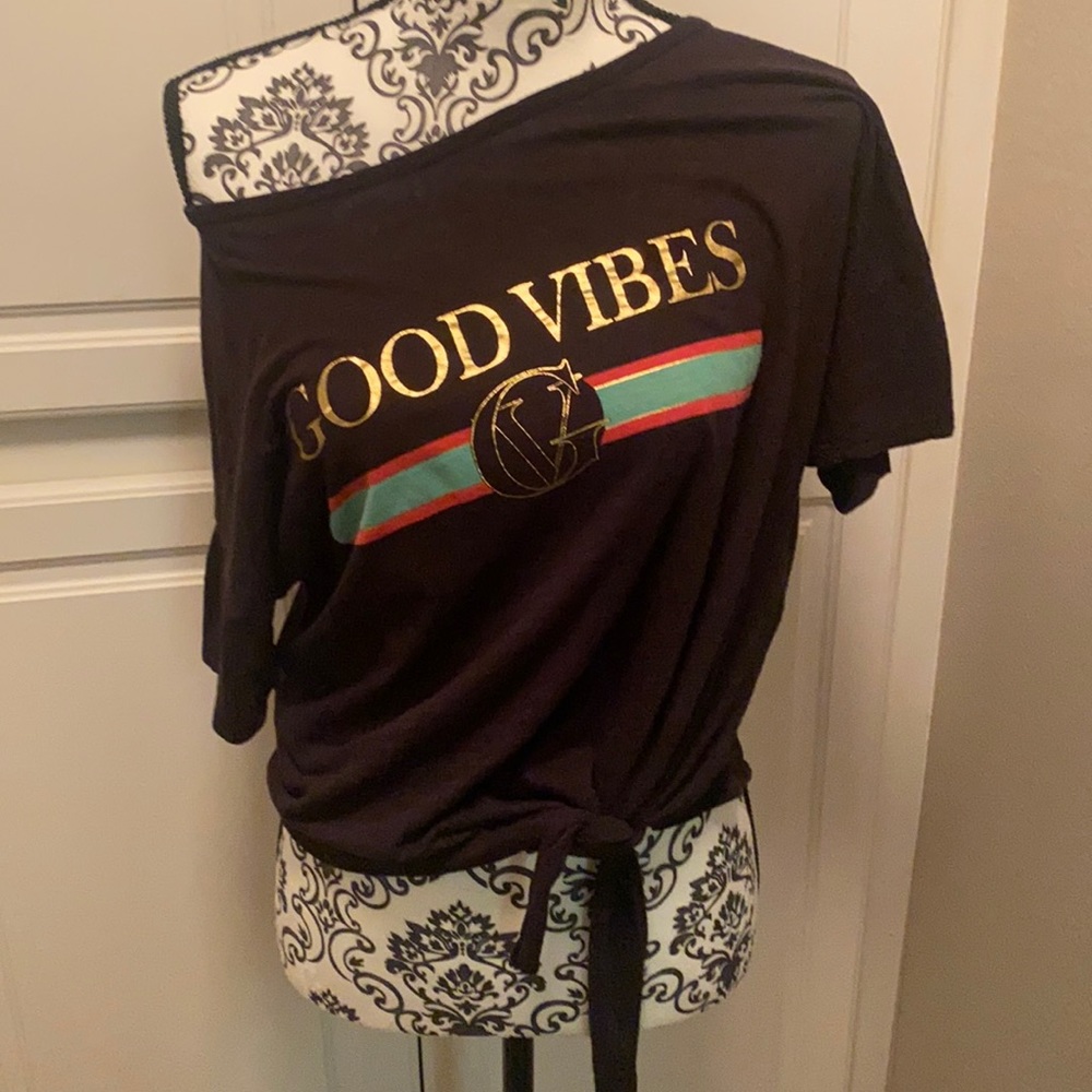 Off-the-Shoulder Good vibes Shirt.